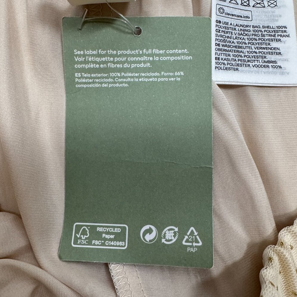 NWT H&M Tulle Cream & Gold Pleated Maxi Skirt Elastic Shimmer Waist Size Medium - Picture 9 of 9